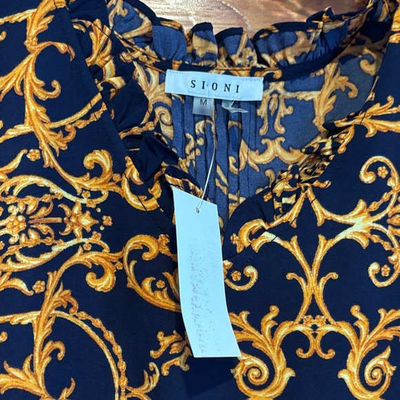 NWT Sioni Navy and Gold Patterned Blouse Equestrian inspired - Picture 2 of 2